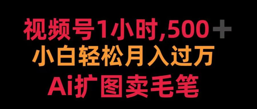 视频号每天1小时，收入500＋，Ai扩图卖毛笔-网赚副业网
