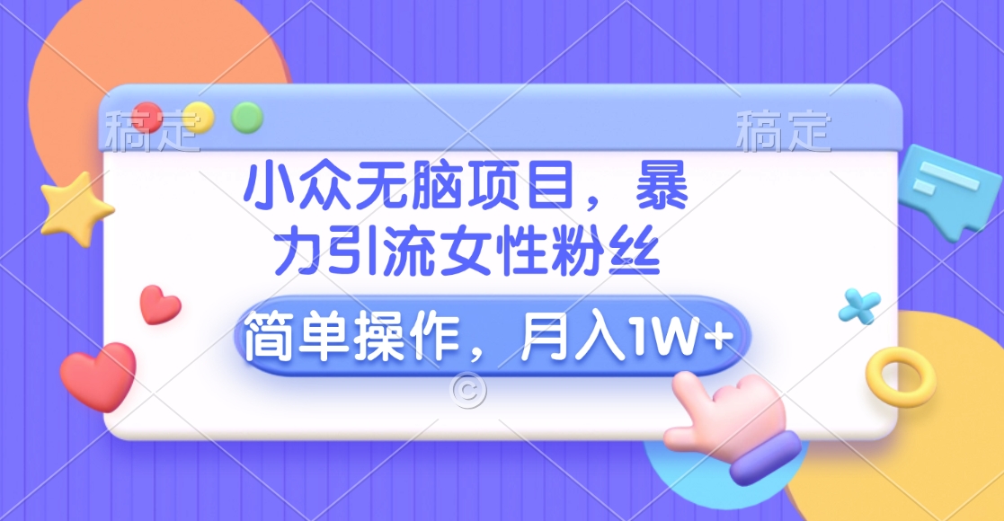 小众无脑项目,暴力引流女性粉丝,简单操作,月入10000+元-网赚副业网