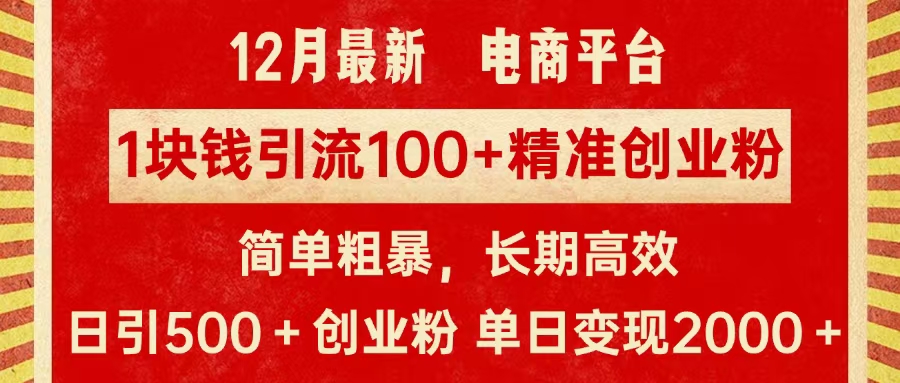 拼多多淘宝电商平台1块钱引流100个精准创业粉,简单粗暴高效长期精准,单人单日引流500+创业粉,日变现2000+-网赚副业网