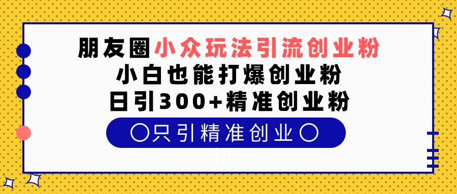 朋友圈小众玩法引流创业粉,小白也能打爆创业粉,日引300+精准创业粉-网赚副业网