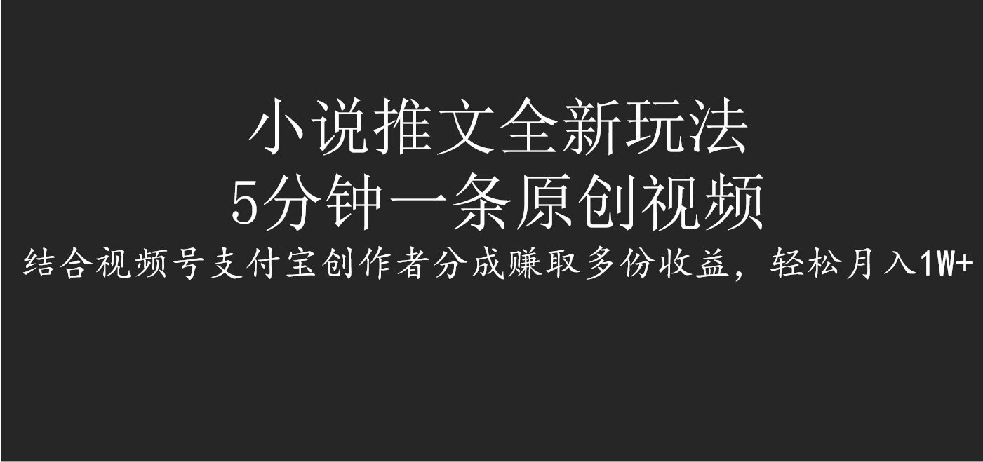 小说推文全新玩法，5分钟一条原创视频，结合视频号支付宝创作者分成赚取多份收益，轻松月入1W+-网赚副业网