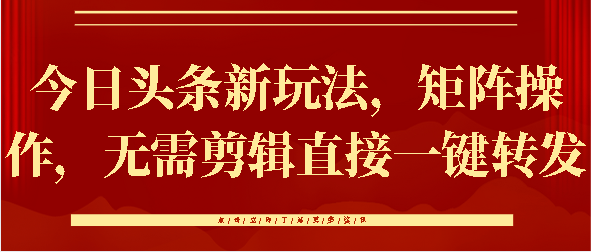 今日头条新玩法,矩阵操作,无需剪辑直接一键转发-网赚副业网