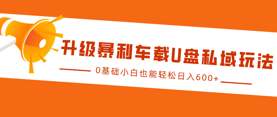升级暴利车载U盘私域玩法,0基础小白也能轻松日入600+-网赚副业网