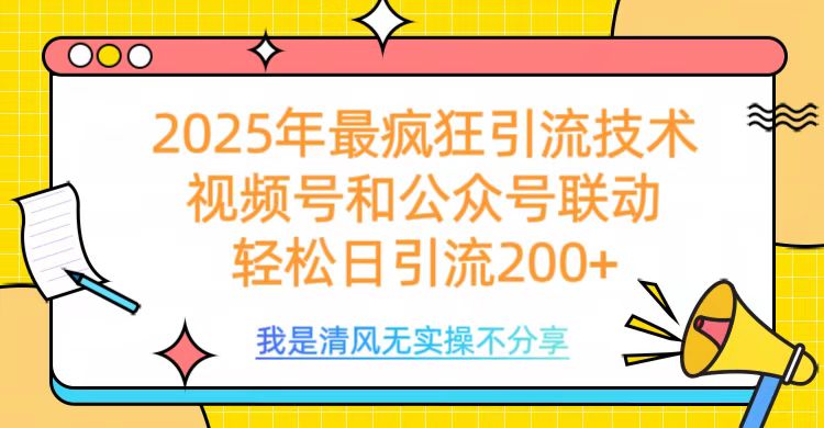 2025年最疯狂引流技术,视频号和公众号联动,轻松日引流200+-网赚副业网