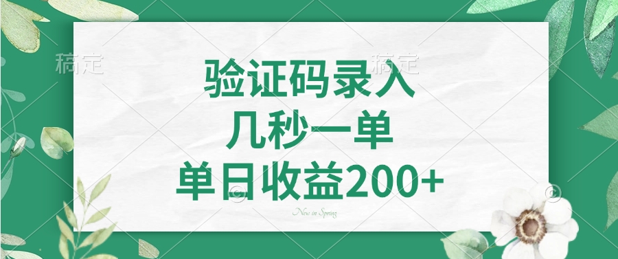 验证码录入，几秒一单，单日收益200+-网赚副业网
