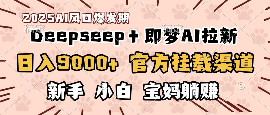 日入9000+！DeepSeep＋即梦拉新，官方挂载渠道，新手小白宝妈躺赚-网赚副业网