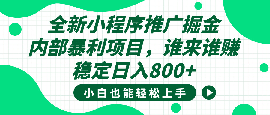 全新小程序推广掘金，内部暴利项目，小白轻松上手，稳定日入800+-网赚资源网