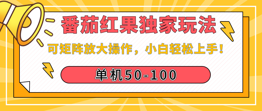 番茄红果独家玩法,单机50-100,可矩阵放大操作,小白轻松上手!-网赚副业网