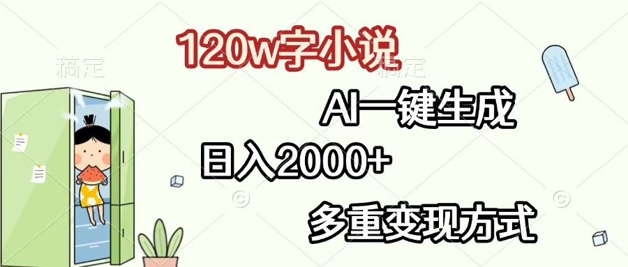 120w字小说,AI一键生成,日入2000+,多重变现方式-网赚副业网