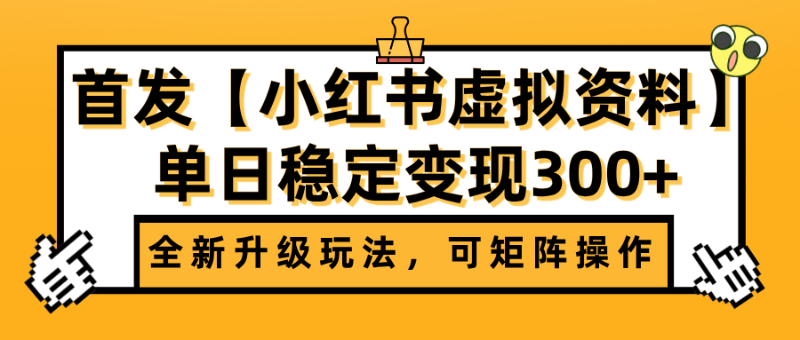 首发【小红书虚拟资料】全新升级玩法，可矩阵操作，单日稳定变现300+-网赚资源网