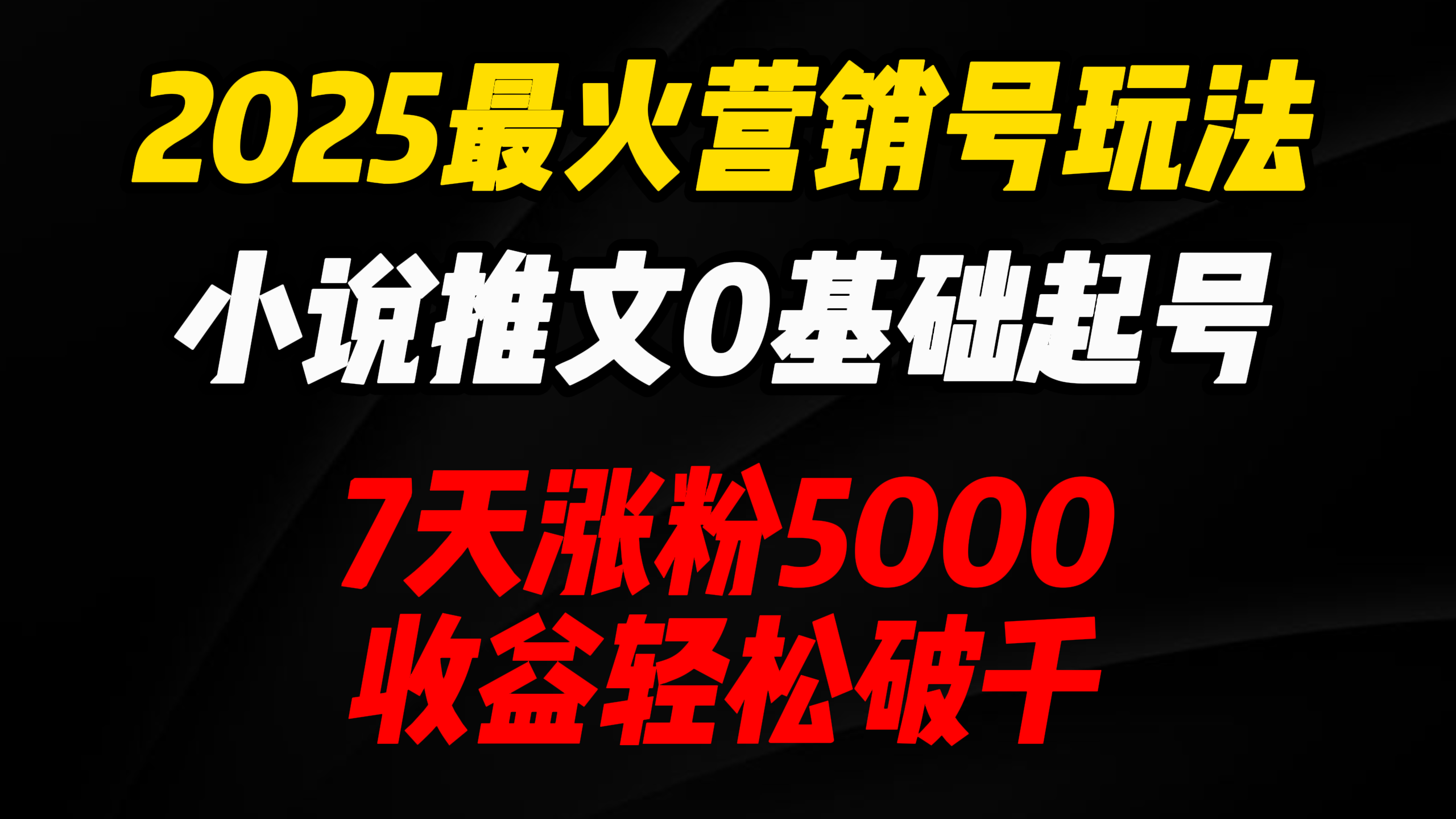 2025最火营销号玩法：小说推文0基础起号，7天涨粉5000，收益轻松破千！-网赚资源网