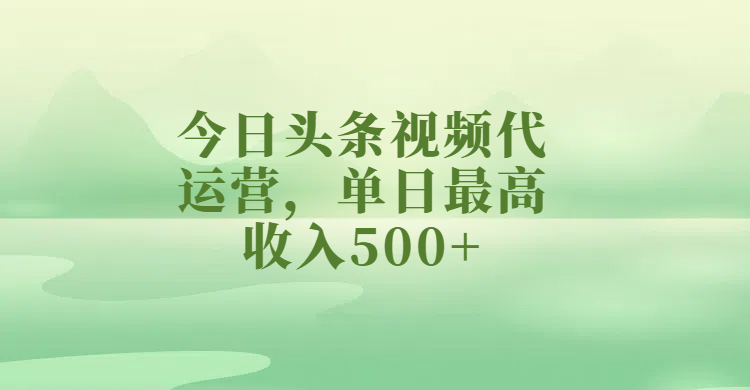 今日头条视频代运营，单日最高收入500+-网赚资源网