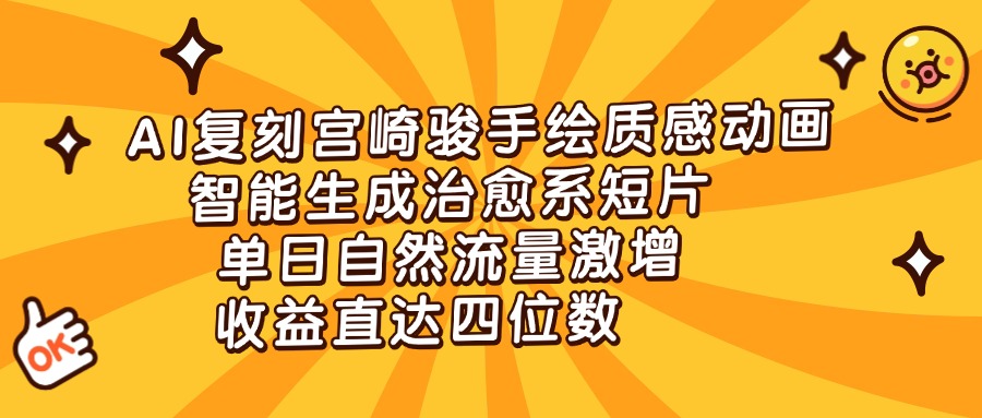 AI复刻宫崎骏手绘质感动画，智能生成治愈系短片，单日自然流量激增，收益直达四位数-网赚资源网