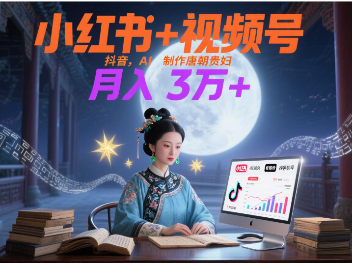 小红书+视频号+抖音，AI轻松制作唐朝贵妇IP，毒鸡汤、励志、减肥瘦身、养生赛道轻松切入，每天30分钟，轻松产出N条，月入3万+ -网赚资源网