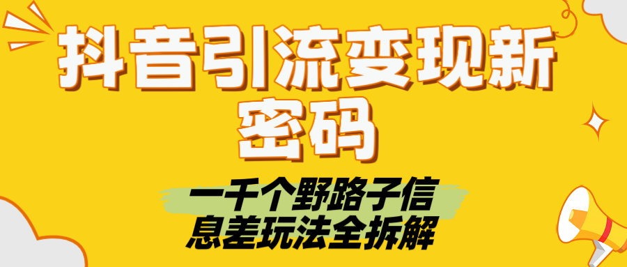 抖音引流变现新密码！一千个野路子信息差玩法全拆解-网赚资源网