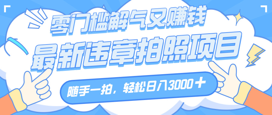 解气又赚钱的项目，随手一拍，轻松收入3000+，最新违章拍照赚钱-网赚资源网
