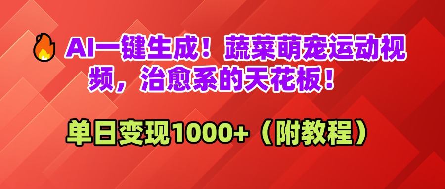 AI一键生成！蔬菜萌宠运动视频，治愈系的天花板！单日变现1000+（附教程）-网赚资源网