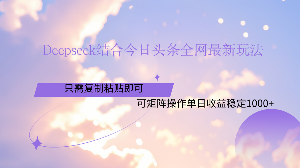 Deepseek结合今日头条全网最新玩法，只需复制粘贴，小白轻松上手单日稳定1000+-网赚资源网