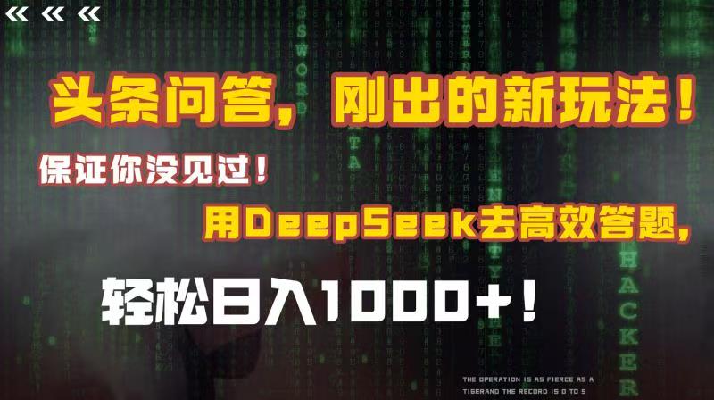 头条问答，刚出的新玩法！保证你没见过！结合Deepseek高效答题，轻松日入1000+-网赚资源网