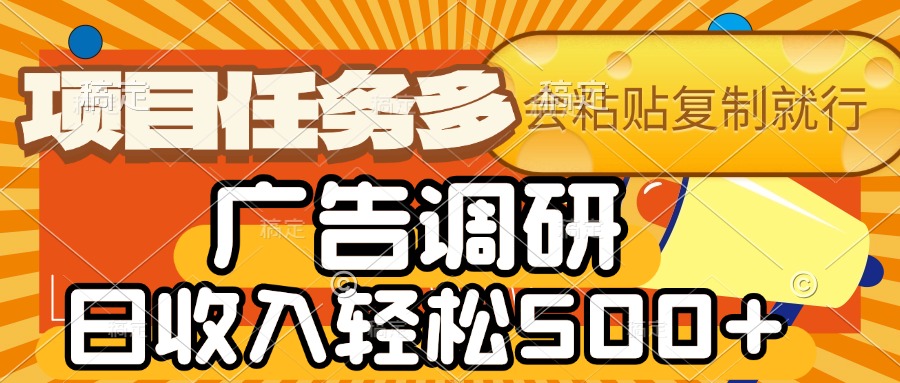 会复制粘贴即可，广告调研，项目任务多，日收入轻松500+-网赚资源网