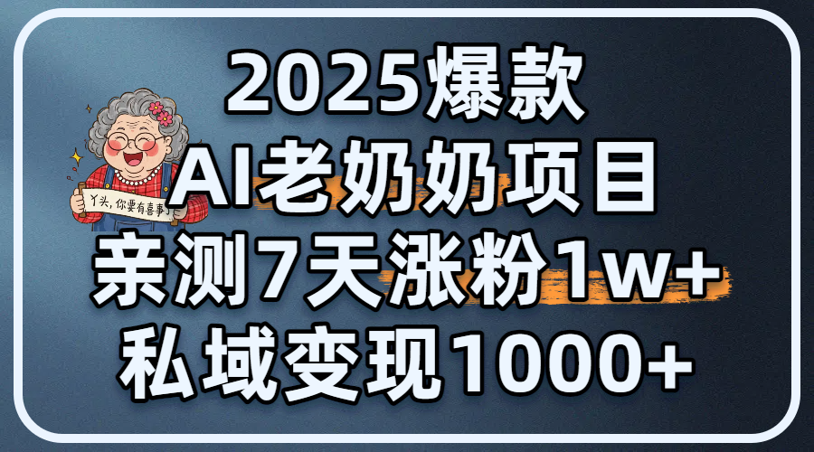 2025爆款 AI 老奶奶项目：亲测 7 天涨粉 1W+，私域变现 1000+-网赚资源网