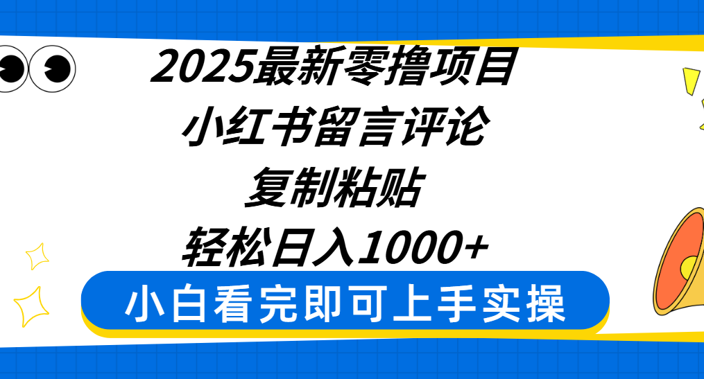 2025最新零撸项目，小红书留言评论，复制粘贴即可赚钱，轻松日入1000+-网赚资源网
