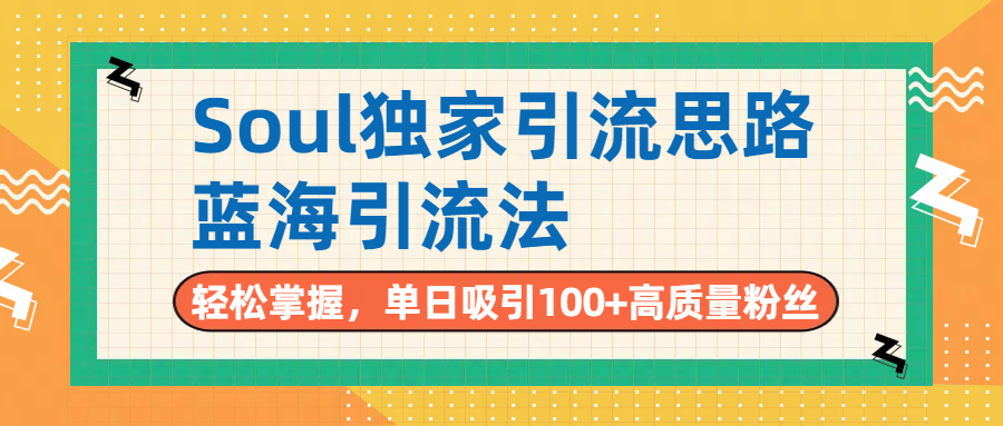 Soul独家引流思路，单日吸引100+高质量粉丝，蓝海引流法，轻松掌握-网赚资源网
