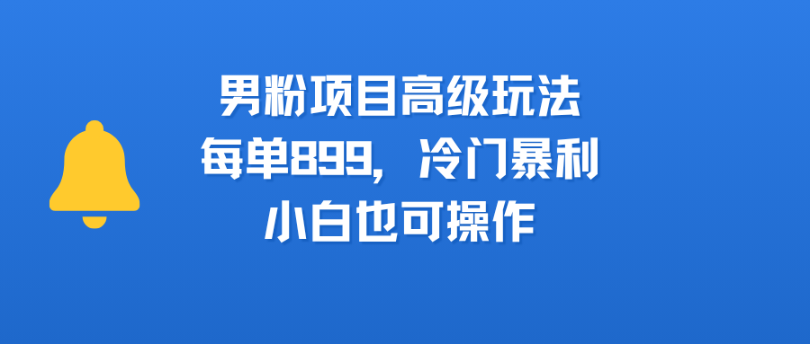男粉项目高级玩法，每单899，冷门暴利，小白也可操作-网赚资源网