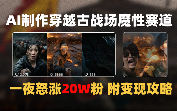 AI制作穿越古战场视频一夜涨粉20W保姆级教学（附AI变现指南）-网赚资源网