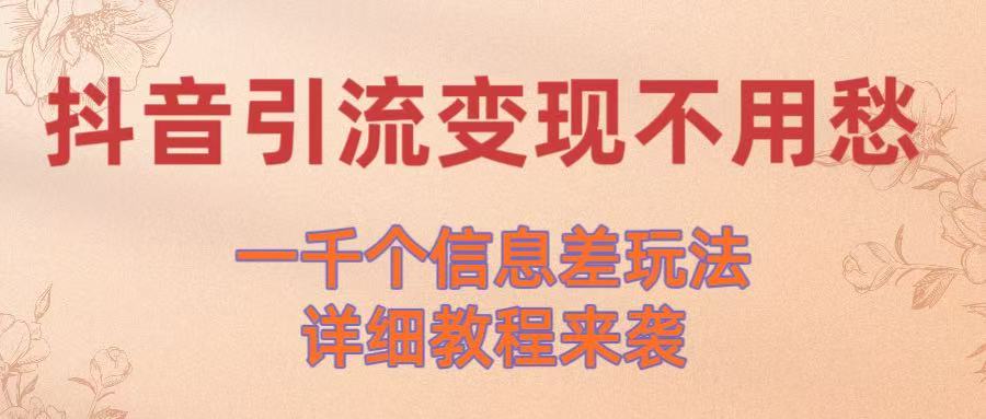 抖音引流变现不用愁！一千个信息差玩法详细教程来袭-网赚资源网