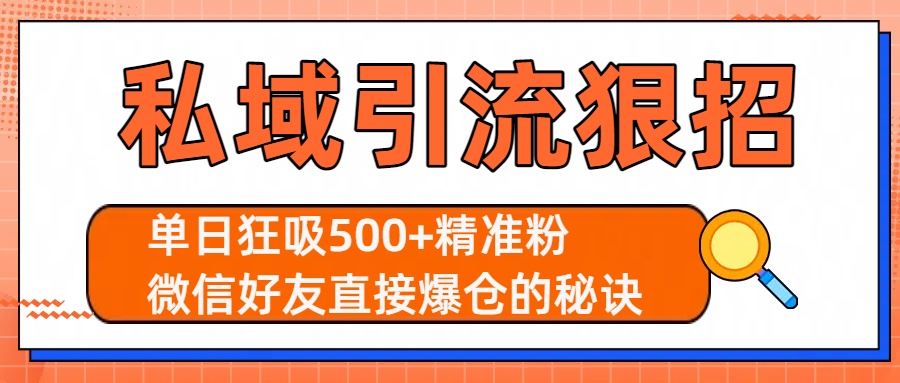 私域引流狠招：单日狂吸500+精准粉，微信好友直接爆仓的秘诀-网赚资源网