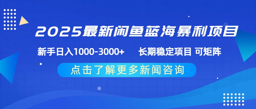 2025最新闲鱼蓝海暴利项目 ，新手日入1000-3000+ 长期稳定项目 可矩阵-网赚资源网