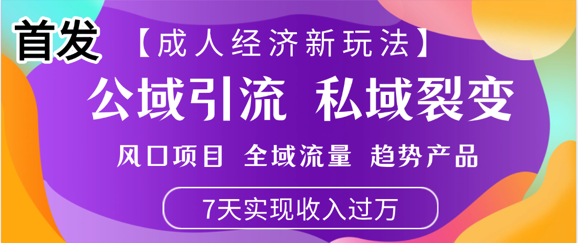 首发：【成人经济新玩法】市面独家玩法，风口项目、全域流量、趋势产品，7天实现月入过万-网赚资源网