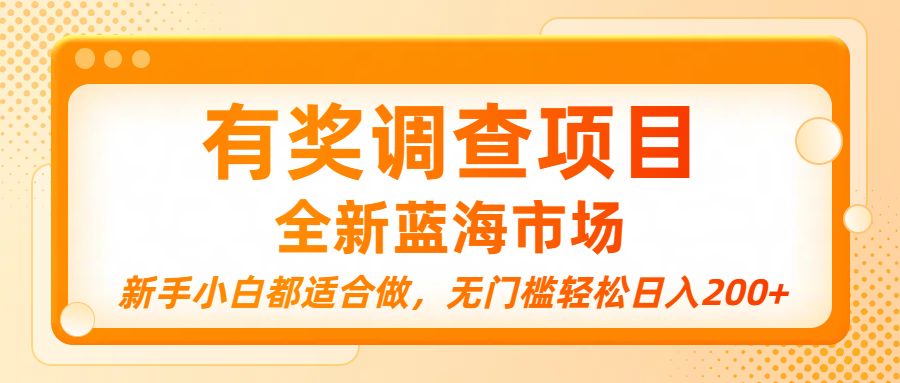 有奖调查项目，全新蓝海市场，新手小白都适合做，无门槛轻松日入200+-网赚资源网