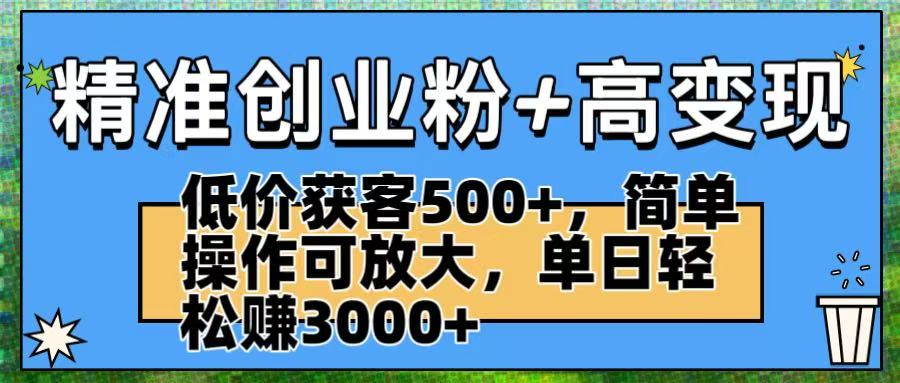 精准创业粉+高变现：低价获客500+，简单操作可放大，单日轻松赚3000+-网赚资源网
