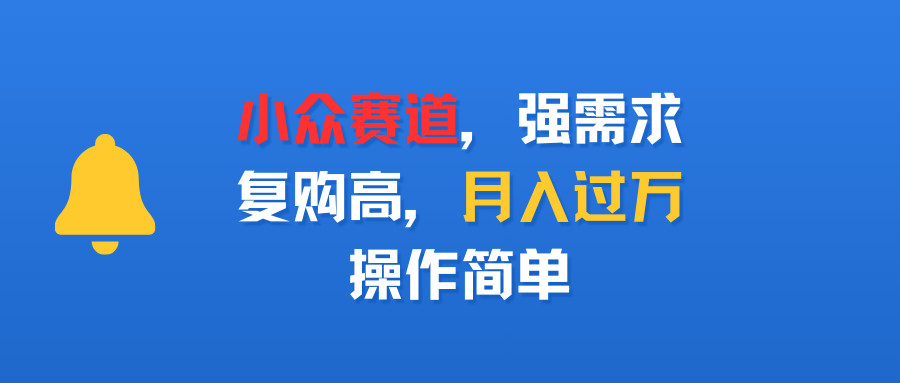 小众赛道，强需求，复购高，月入过万，操作简单-网赚资源网