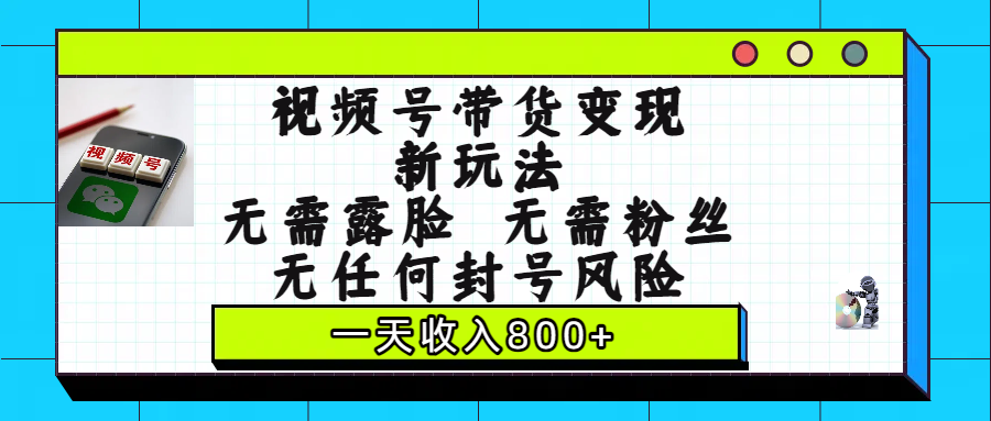视频号带货变现新玩法，无需露脸，无需粉丝，无任何封号风险，一天收入800+-网赚资源网