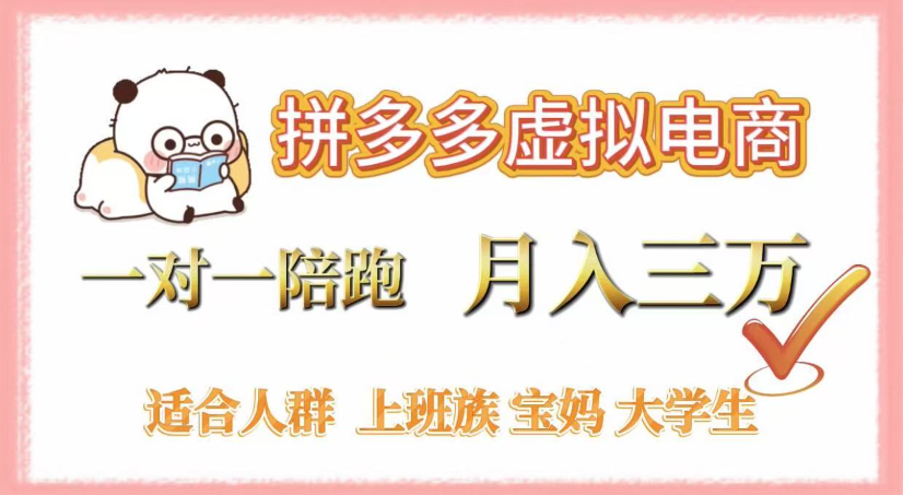 拼多多虚拟电商，0囤货，轻资产，无需发货，一对一陪跑，月入3万-网赚资源网
