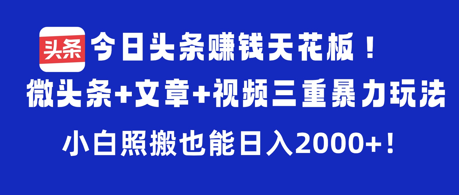 今日头条赚钱天花板！微头条+文章+视频三重暴力玩法，小白照搬也能日入2000+-网赚资源网