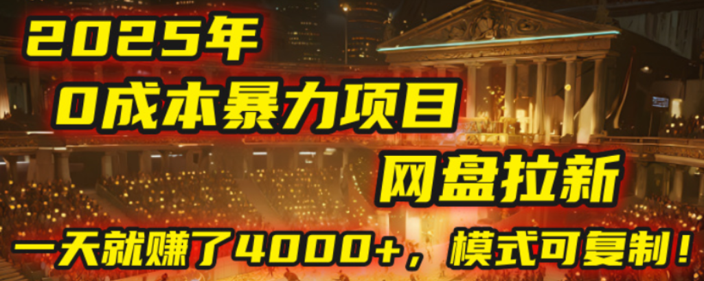2025年，一个0成本的暴力项目，靠网盘拉新，有人一天就赚了4000+，模式可复制！-网赚资源网