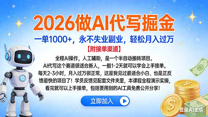 2026做AI代写掘金,一单1000+,永不失业副业,轻松月入过万-网赚资源网