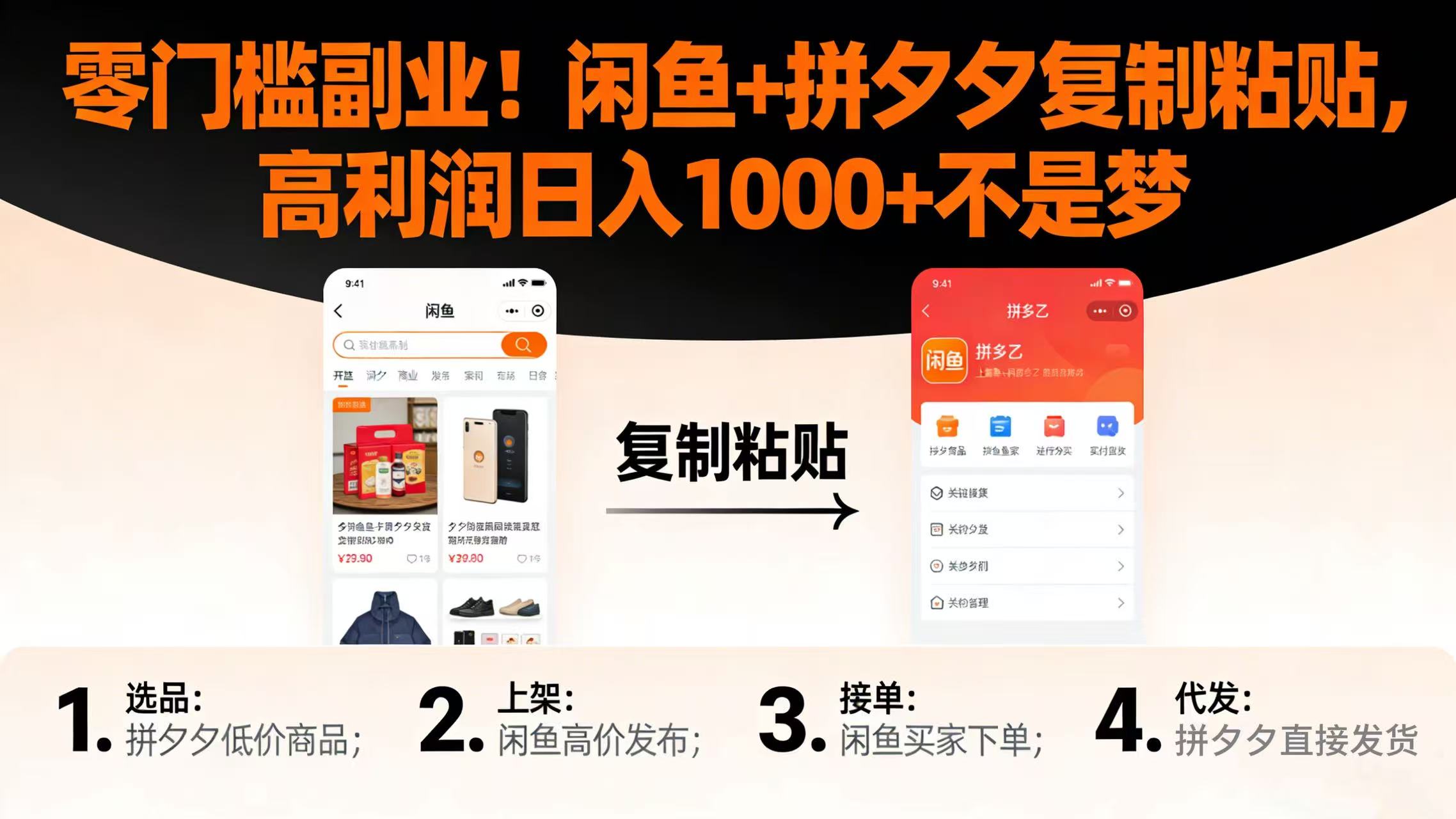 零门槛副业!闲鱼 + 拼夕夕复制粘贴,高利润日入 1000 + 不是梦-网赚资源网