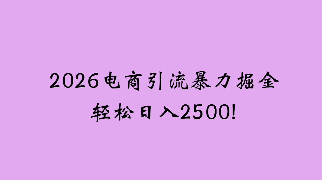 2026电商引流新玩法,日引200,日可入2500+-网赚副业网