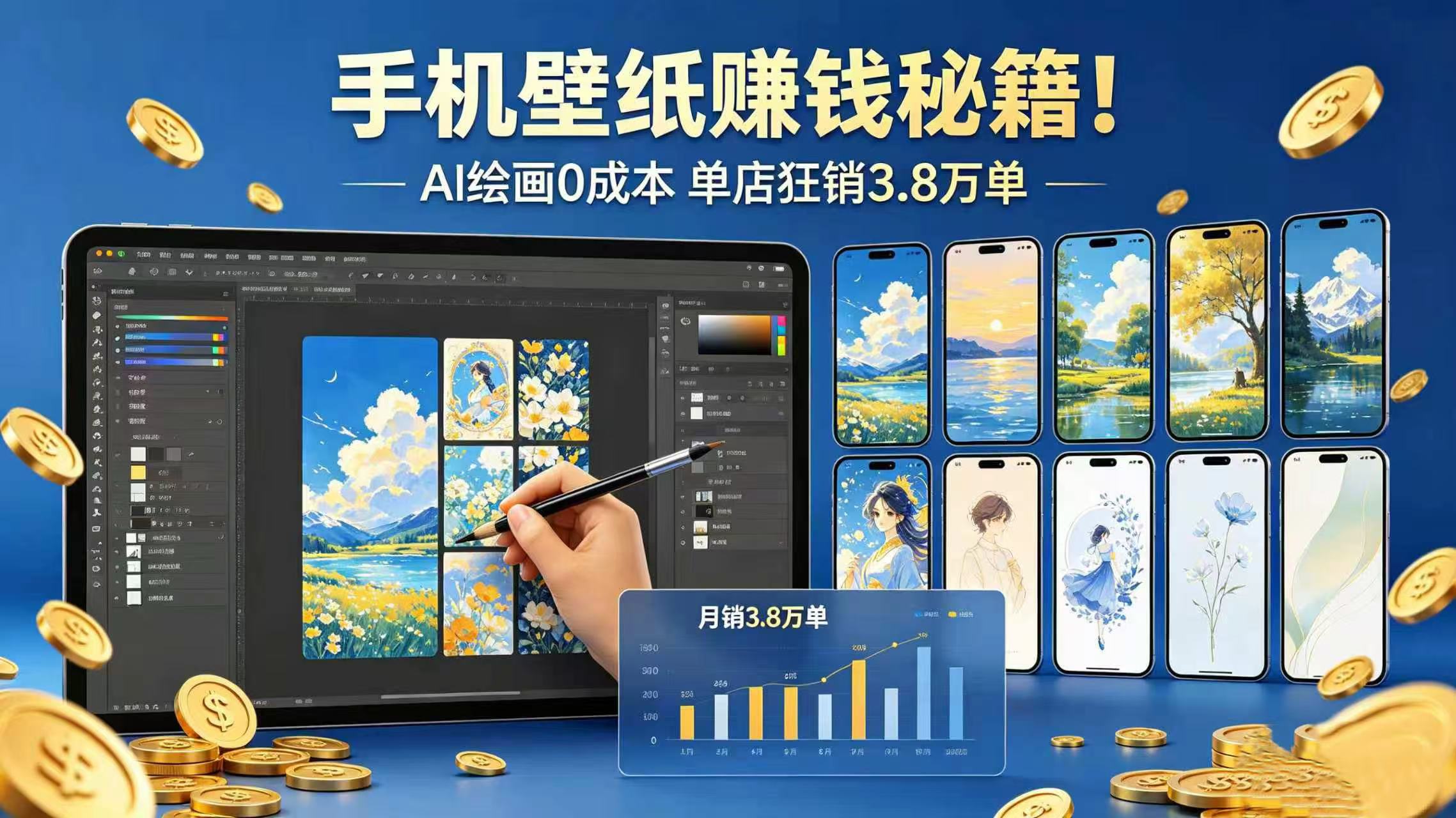 手机壁纸赚钱秘籍！AI 绘画 0 成本 单店狂销 3.8 万单-网赚副业网