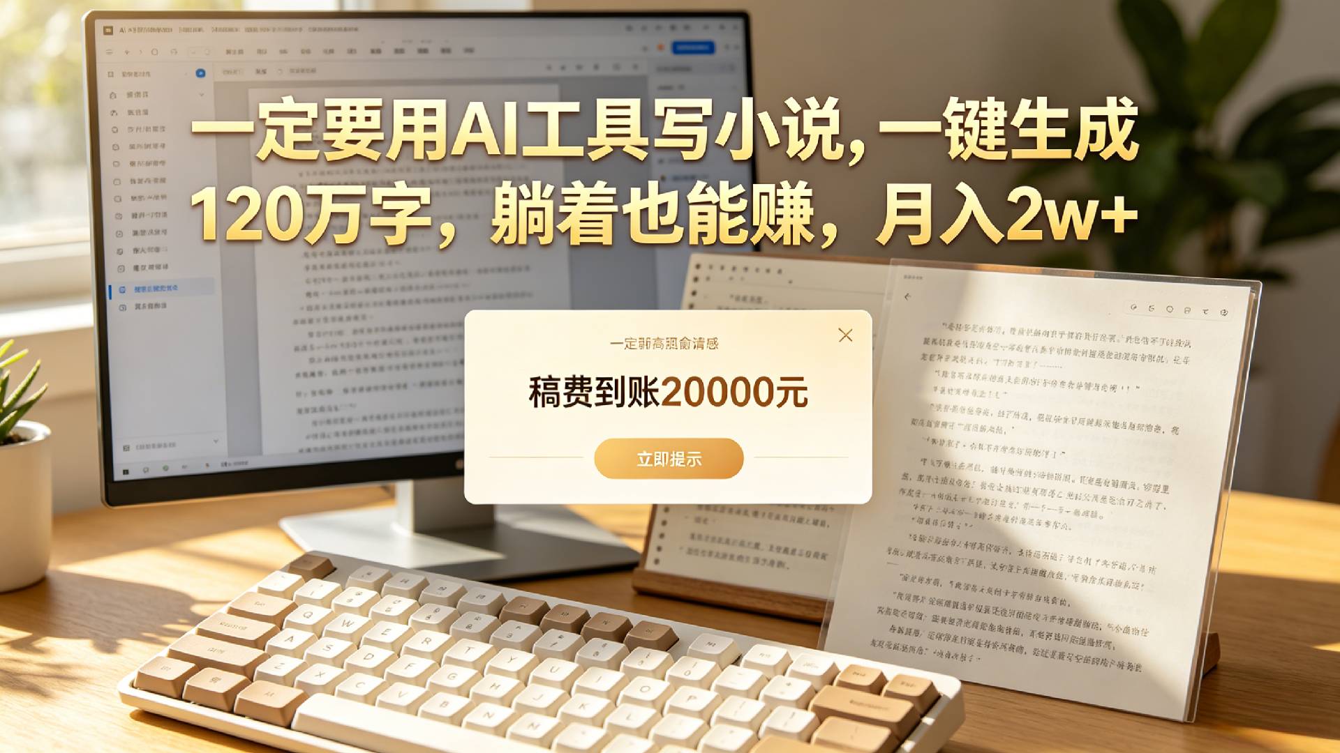 【听劝】一定要用AI工具写小说,一键生成120万字,躺着也能赚,月入2w+-网赚副业网