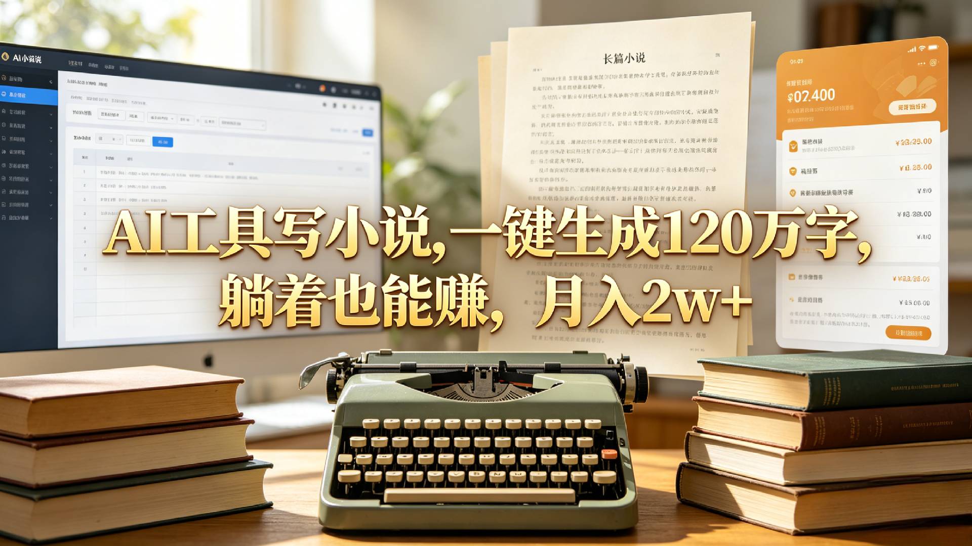 AI工具写小说,一键生成120万字,躺着也能赚,月入2w+!-网赚副业网
