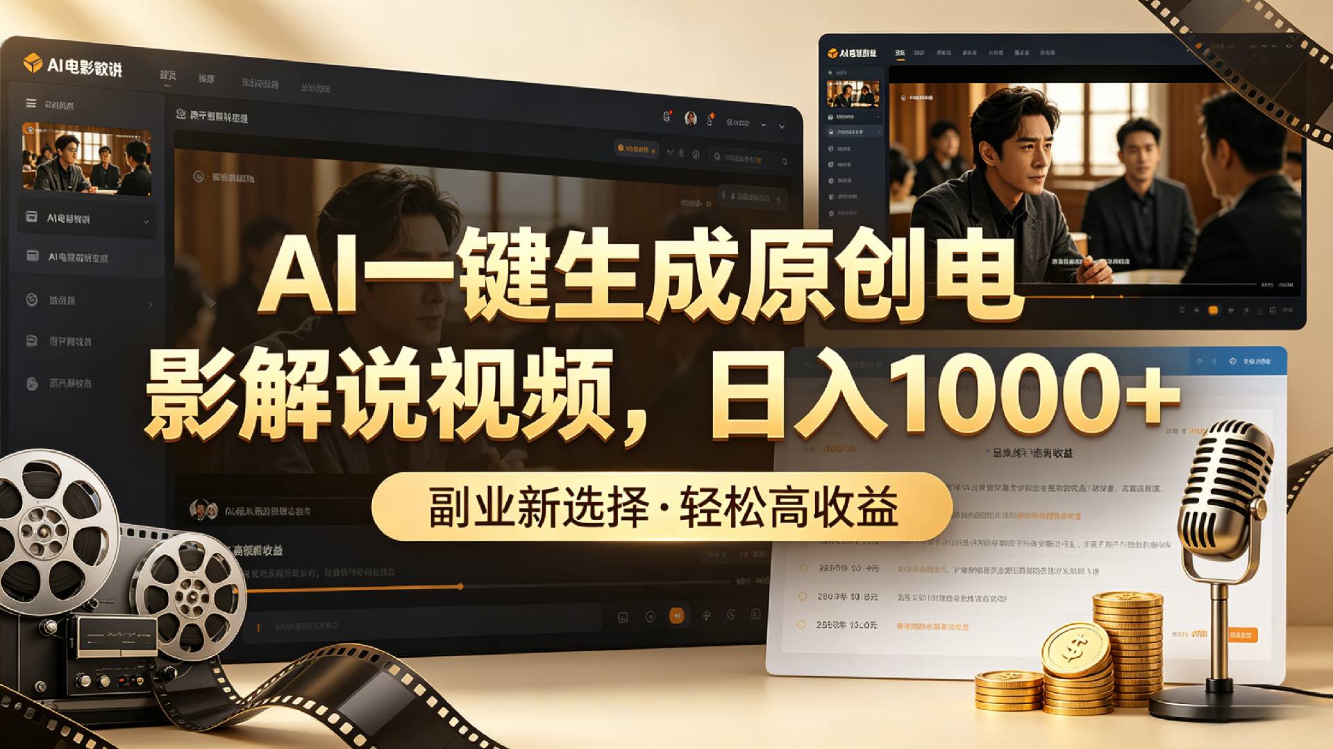 AI一键生成原创电影解说视频,日入1000+!-网赚副业网