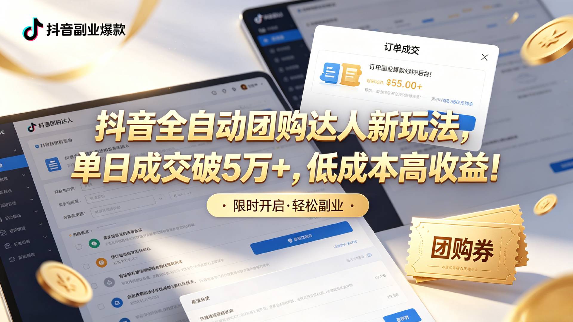抖音全自动团购达人新玩法,单日成交破5万+,低成本高收益!-网赚副业网
