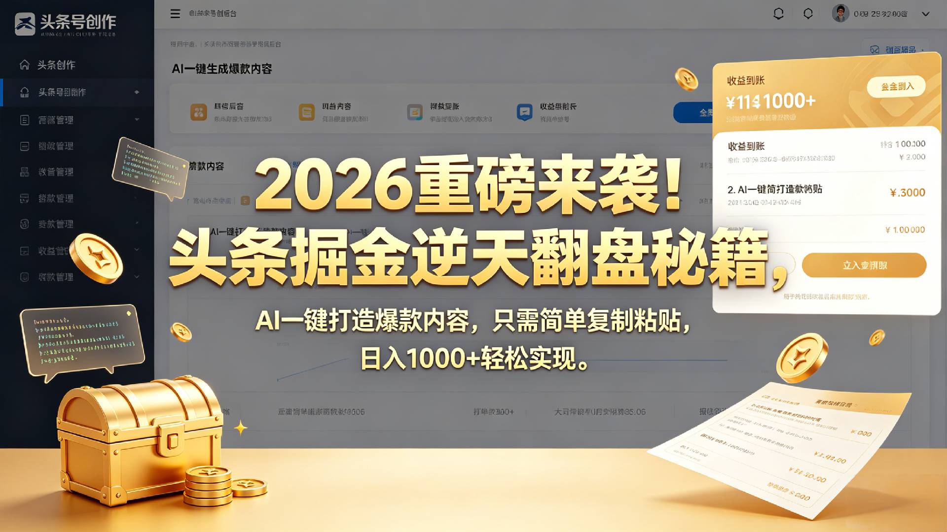 2026 重磅来袭!头条掘金逆天翻盘秘籍,AI 一键打造爆款内容,只需简单复制粘贴,日入 1000 + 轻松实现!-网赚副业网