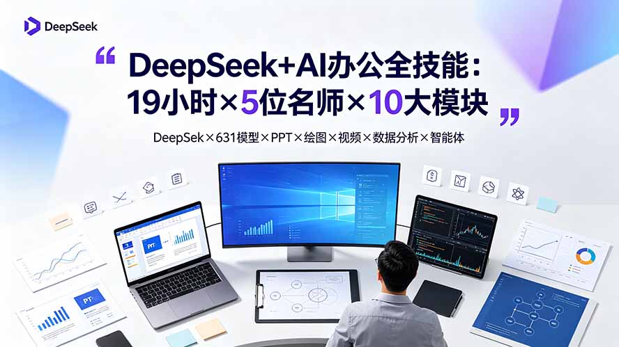 (19411期)DeepSeek+AI办公全技能:19小时×5位名师×10大模块,DeepSeek×631模型×PPT×绘图×视频×数据分析×智能体-网赚副业网